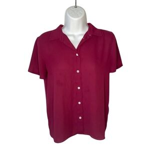 J. Crew Women’s Size XL Short Sleeve Button Down Shirt burgundy Blouse AD365